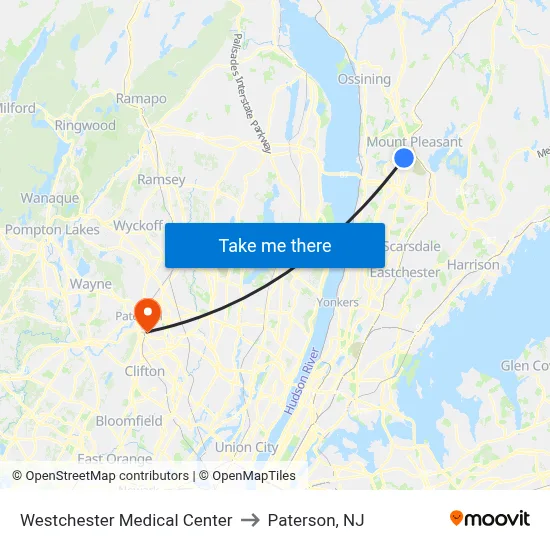Westchester Medical Center to Paterson, NJ map