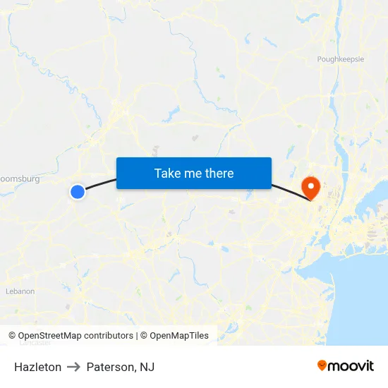 Hazleton to Paterson, NJ map