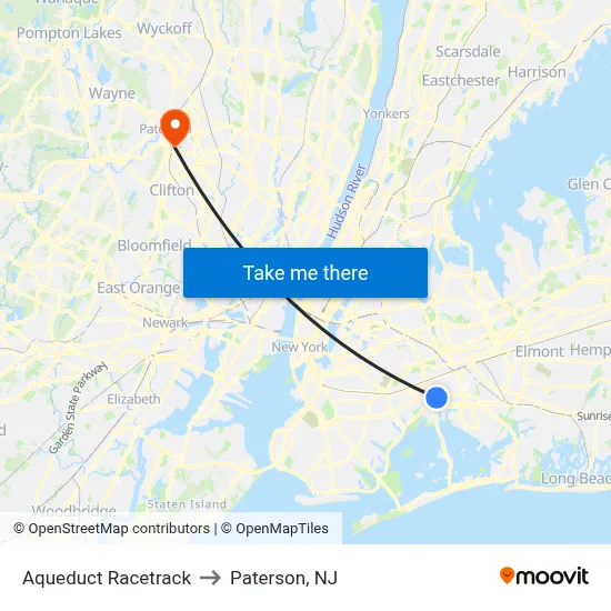 Aqueduct Racetrack to Paterson, NJ map