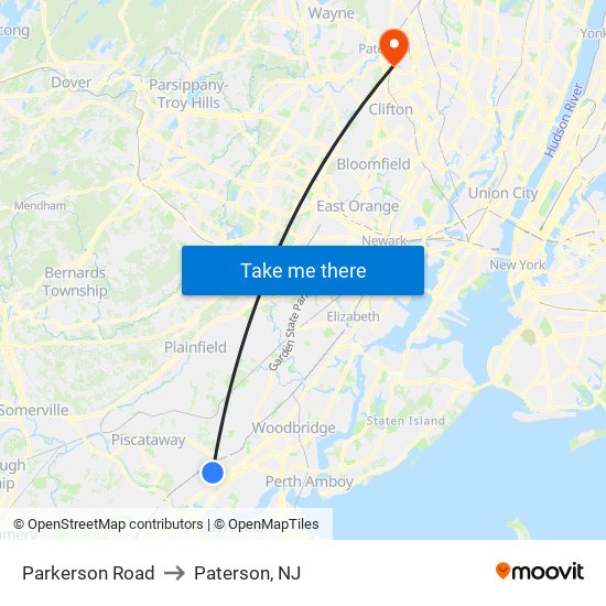 Parkerson Road to Paterson, NJ map