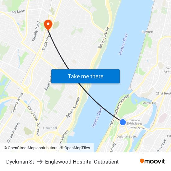 Dyckman St to Englewood Hospital Outpatient map