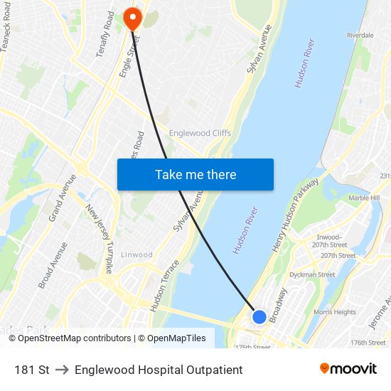 181 St to Englewood Hospital Outpatient map