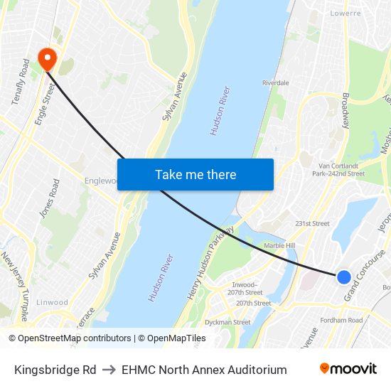 Kingsbridge Rd to EHMC North Annex Auditorium map