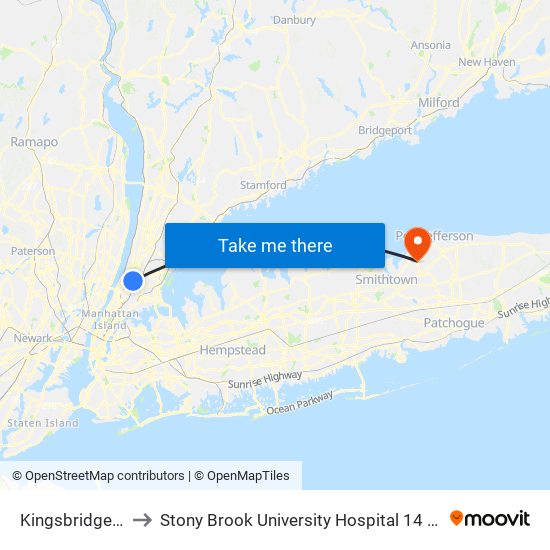 Kingsbridge Rd to Stony Brook University Hospital 14 South map