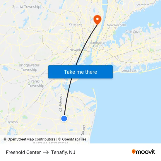 Freehold Center to Tenafly, NJ map