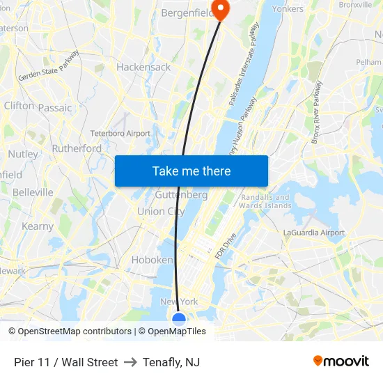 Pier 11 / Wall Street to Tenafly, NJ map