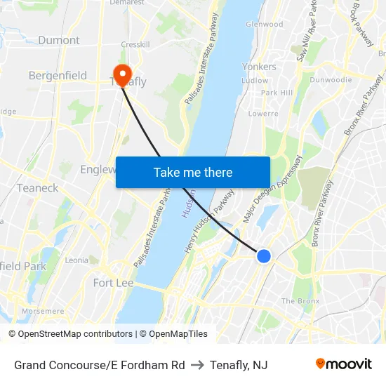 Grand Concourse/E Fordham Rd to Tenafly, NJ map