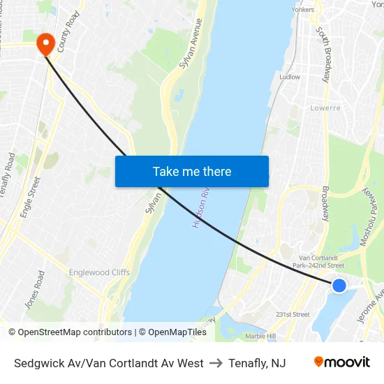 Sedgwick Av/Van Cortlandt Av West to Tenafly, NJ map