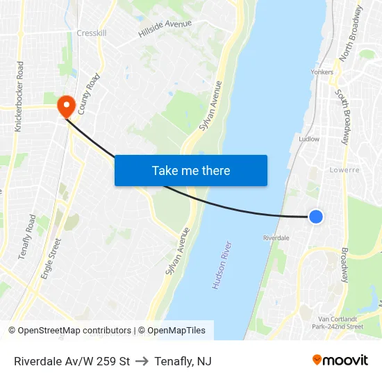 Riverdale Av/W 259 St to Tenafly, NJ map