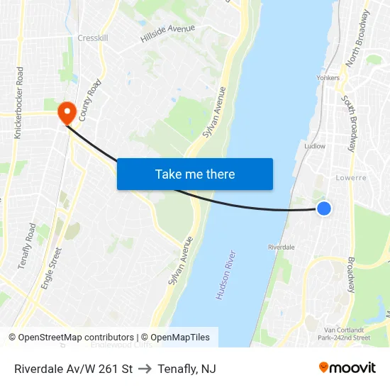 Riverdale Av/W 261 St to Tenafly, NJ map