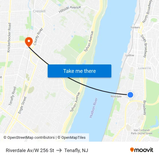 Riverdale Av/W 256 St to Tenafly, NJ map