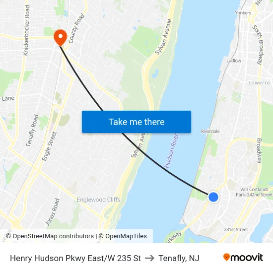 Henry Hudson Pkwy East/W 235 St to Tenafly, NJ map