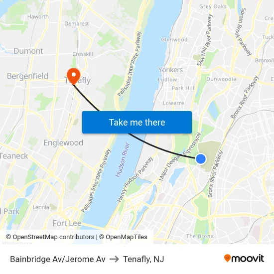 Bainbridge Av/Jerome Av to Tenafly, NJ map