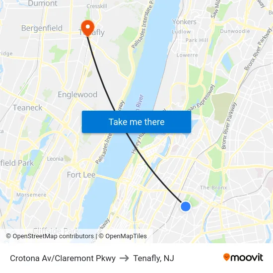 Crotona Av/Claremont Pkwy to Tenafly, NJ map