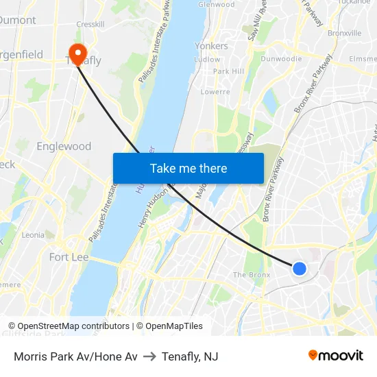 Morris Park Av/Hone Av to Tenafly, NJ map