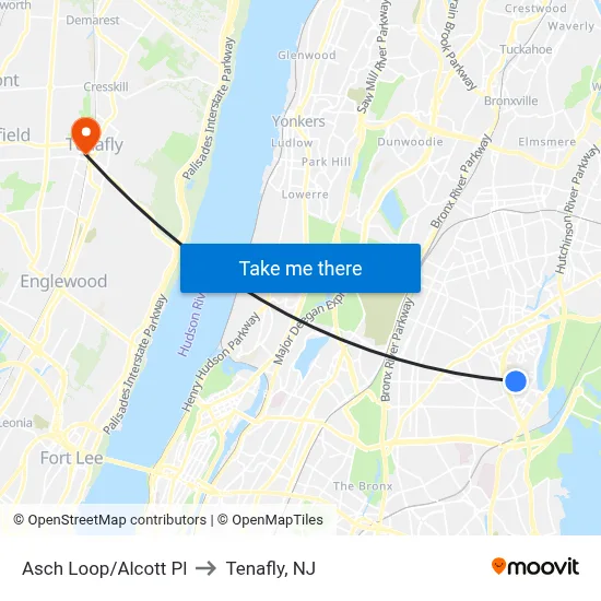 Asch Loop/Alcott Pl to Tenafly, NJ map