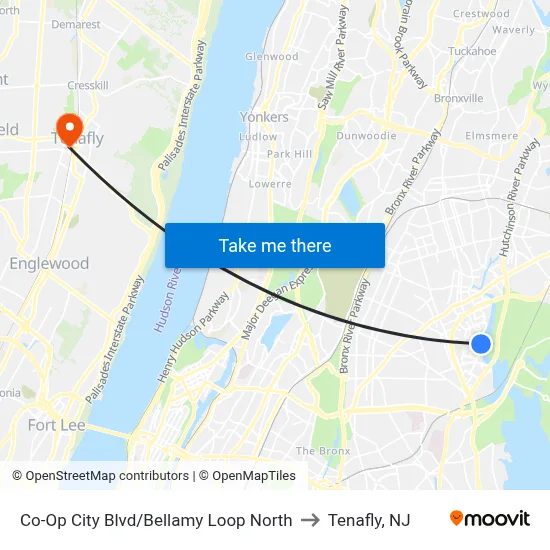 Co-Op City Blvd/Bellamy Loop North to Tenafly, NJ map