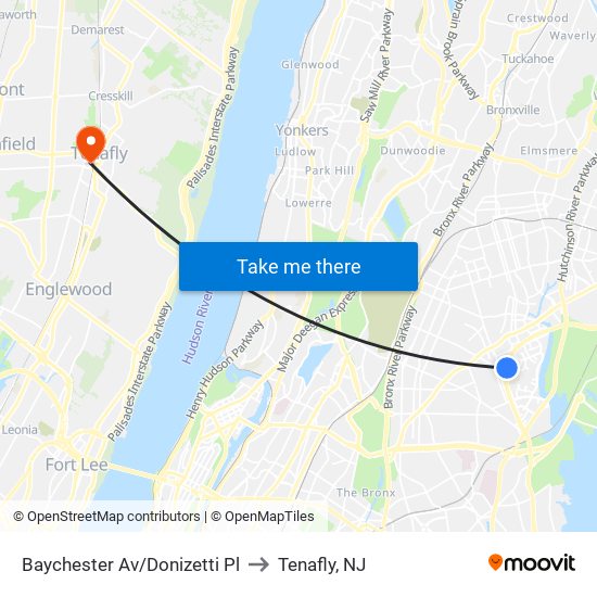 Baychester Av/Donizetti Pl to Tenafly, NJ map