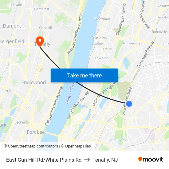 East Gun Hill Rd/White Plains Rd to Tenafly, NJ map