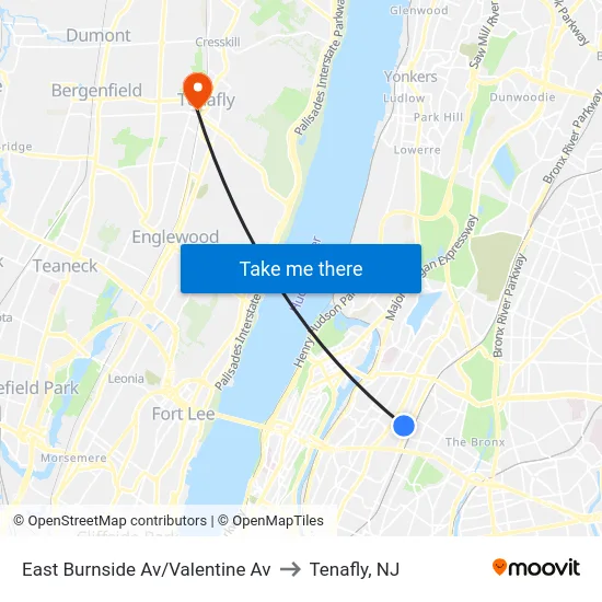 East Burnside Av/Valentine Av to Tenafly, NJ map