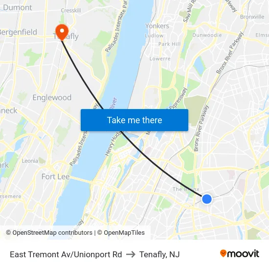 East Tremont Av/Unionport Rd to Tenafly, NJ map