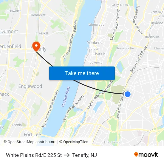 White Plains Rd/E 225 St to Tenafly, NJ map