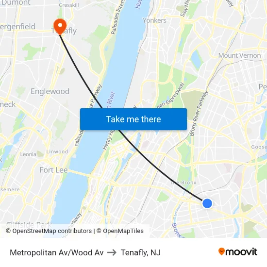 Metropolitan Av/Wood Av to Tenafly, NJ map