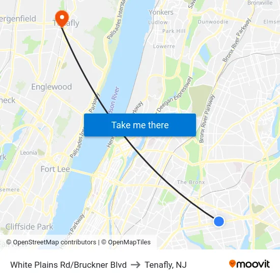 White Plains Rd/Bruckner Blvd to Tenafly, NJ map