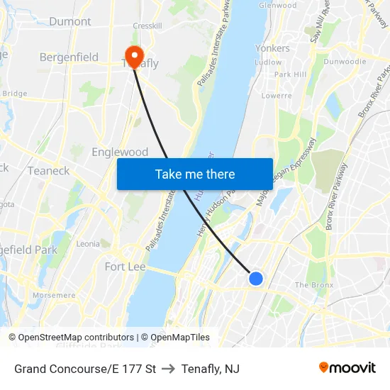 Grand Concourse/E 177 St to Tenafly, NJ map