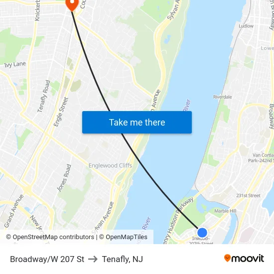 Broadway/W 207 St to Tenafly, NJ map