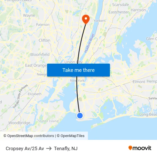 Cropsey Av/25 Av to Tenafly, NJ map