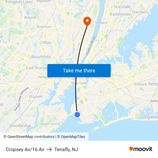 Cropsey Av/16 Av to Tenafly, NJ map