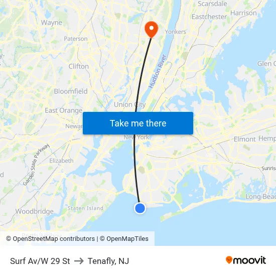 Surf Av/W 29 St to Tenafly, NJ map