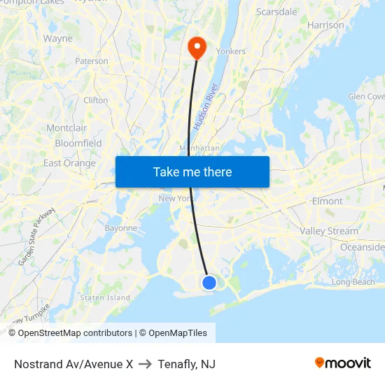Nostrand Av/Avenue X to Tenafly, NJ map