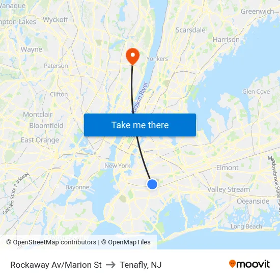 Rockaway Av/Marion St to Tenafly, NJ map