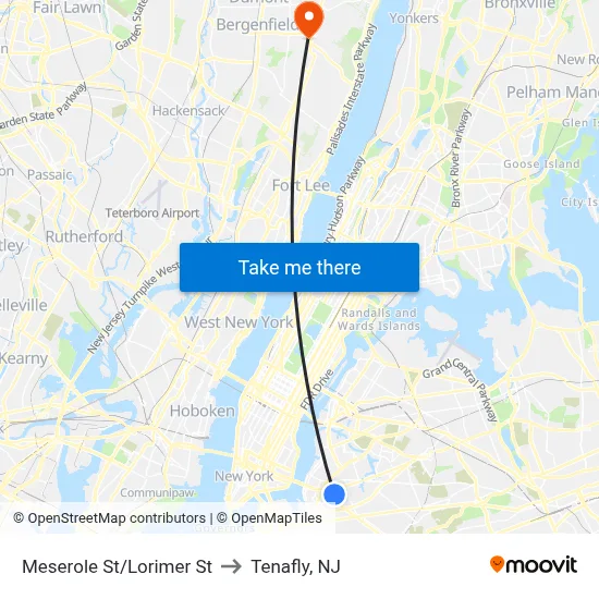 Meserole St/Lorimer St to Tenafly, NJ map