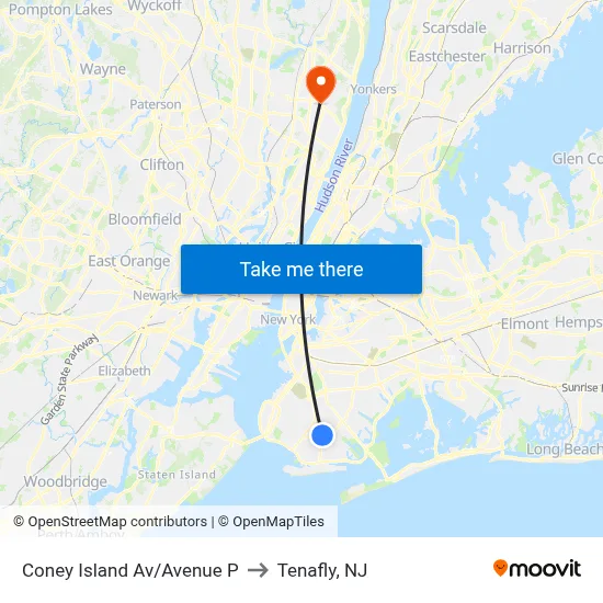Coney Island Av/Avenue P to Tenafly, NJ map