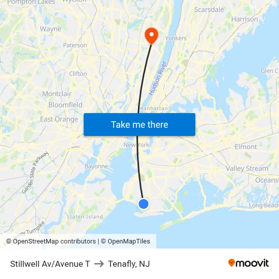 Stillwell Av/Avenue T to Tenafly, NJ map