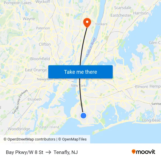 Bay Pkwy/W 8 St to Tenafly, NJ map