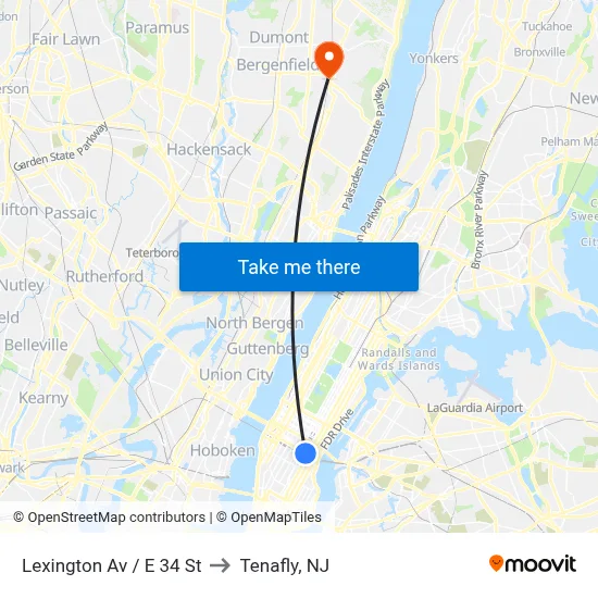 Lexington Av / E 34 St to Tenafly, NJ map