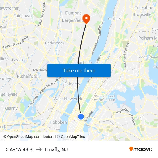 5 Av/W 48 St to Tenafly, NJ map