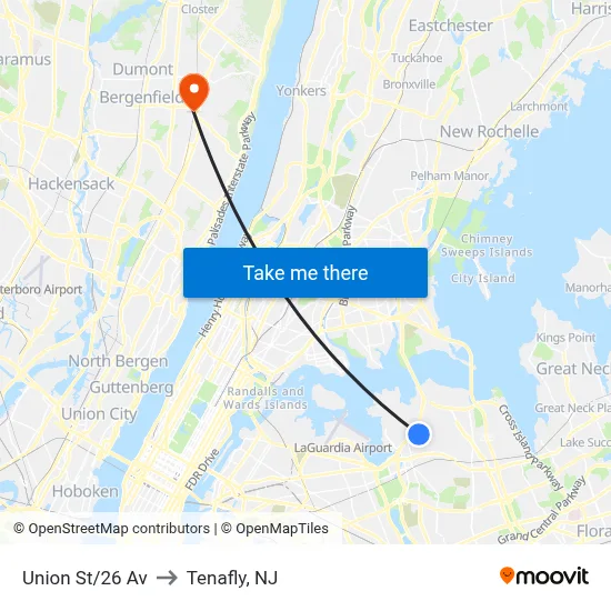 Union St/26 Av to Tenafly, NJ map