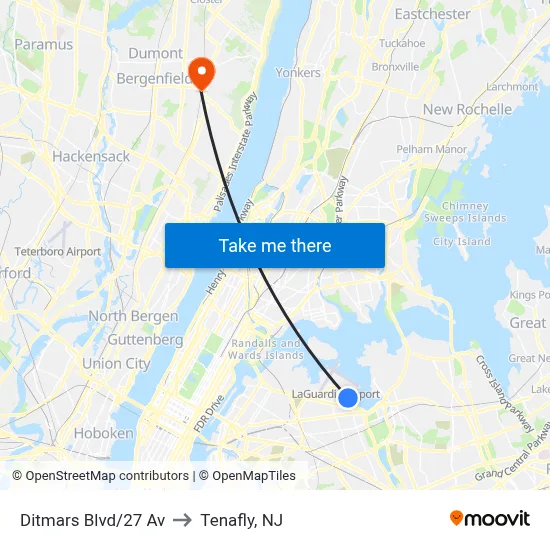 Ditmars Blvd/27 Av to Tenafly, NJ map