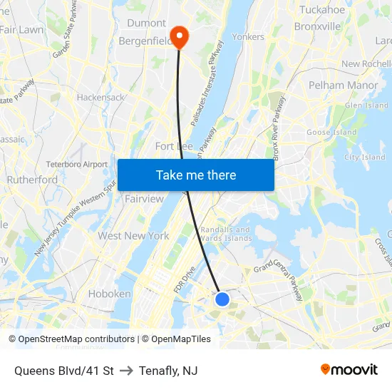 Queens Blvd/41 St to Tenafly, NJ map
