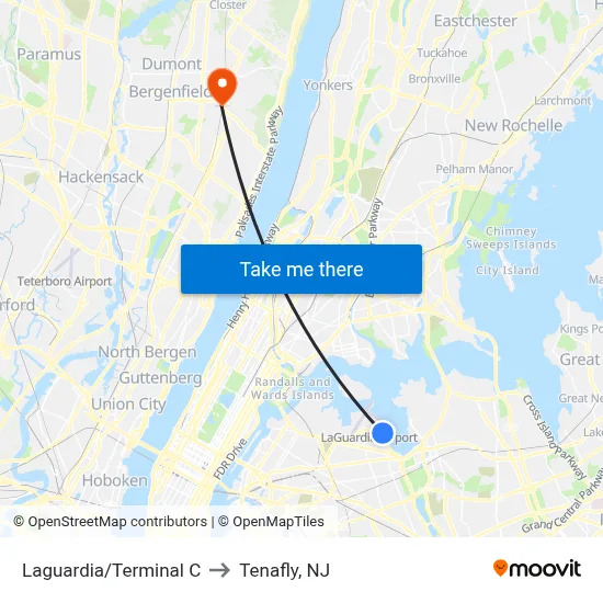 Laguardia/Terminal C to Tenafly, NJ map