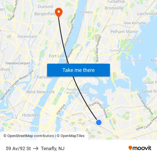 59 Av/92 St to Tenafly, NJ map