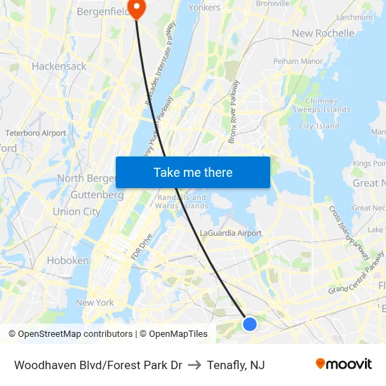 Woodhaven Blvd/Forest Park Dr to Tenafly, NJ map
