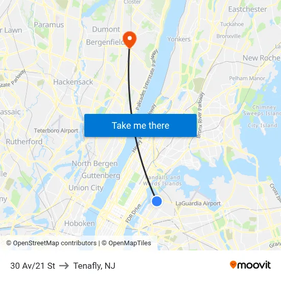 30 Av/21 St to Tenafly, NJ map