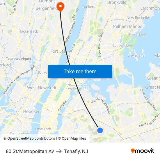 80 St/Metropolitan Av to Tenafly, NJ map