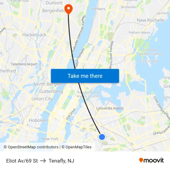 Eliot Av/69 St to Tenafly, NJ map
